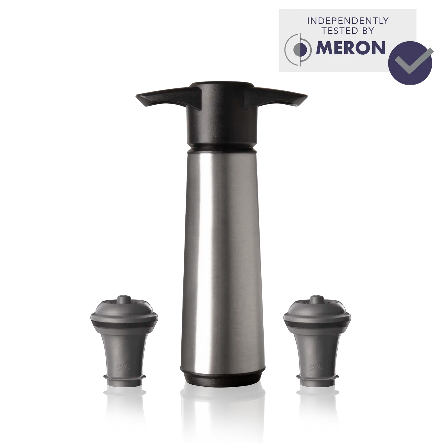 Vacu Vin Wine Saver Original Stainless Steel 2 stoppers with meron test lab logo