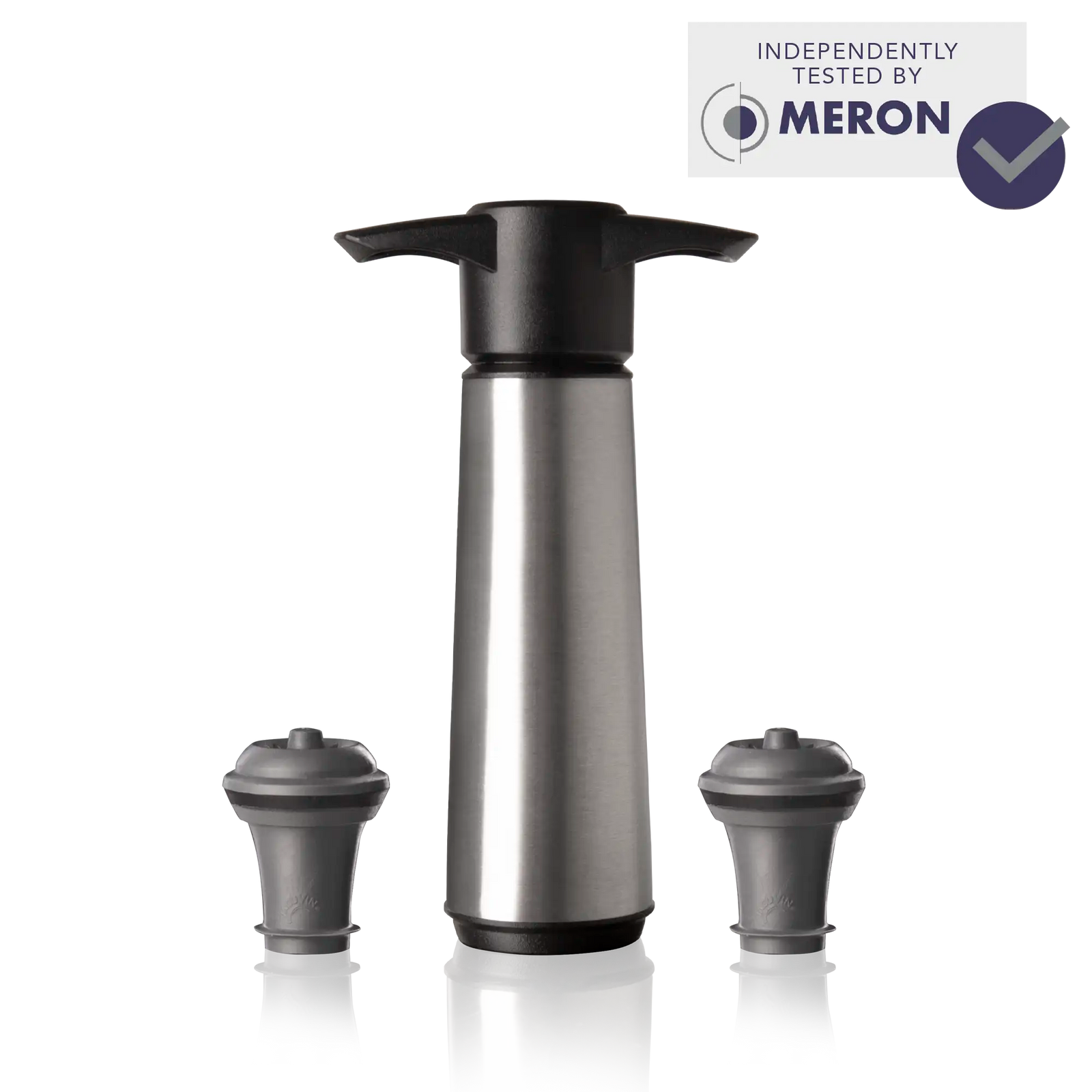 Vacu Vin Wine Saver Original Stainless Steel 2 stoppers with meron test lab logo