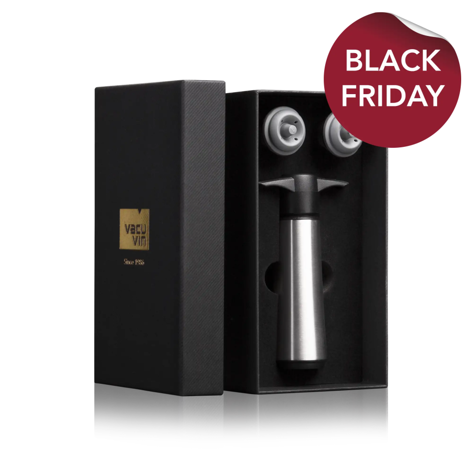 vacu vin wine saver stainless steel gift box with black fridaysticker