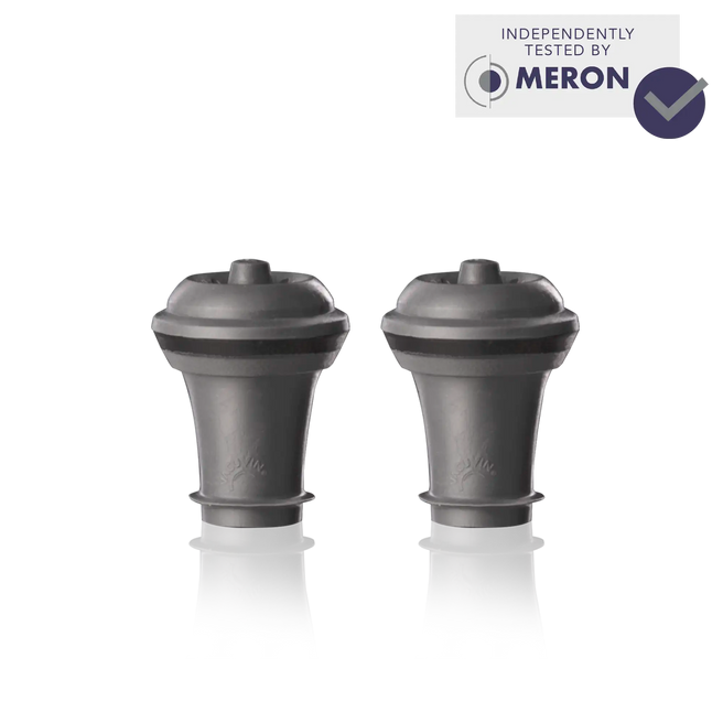 vacu vin wine stoppers grey set of 2 with meron lab test logo