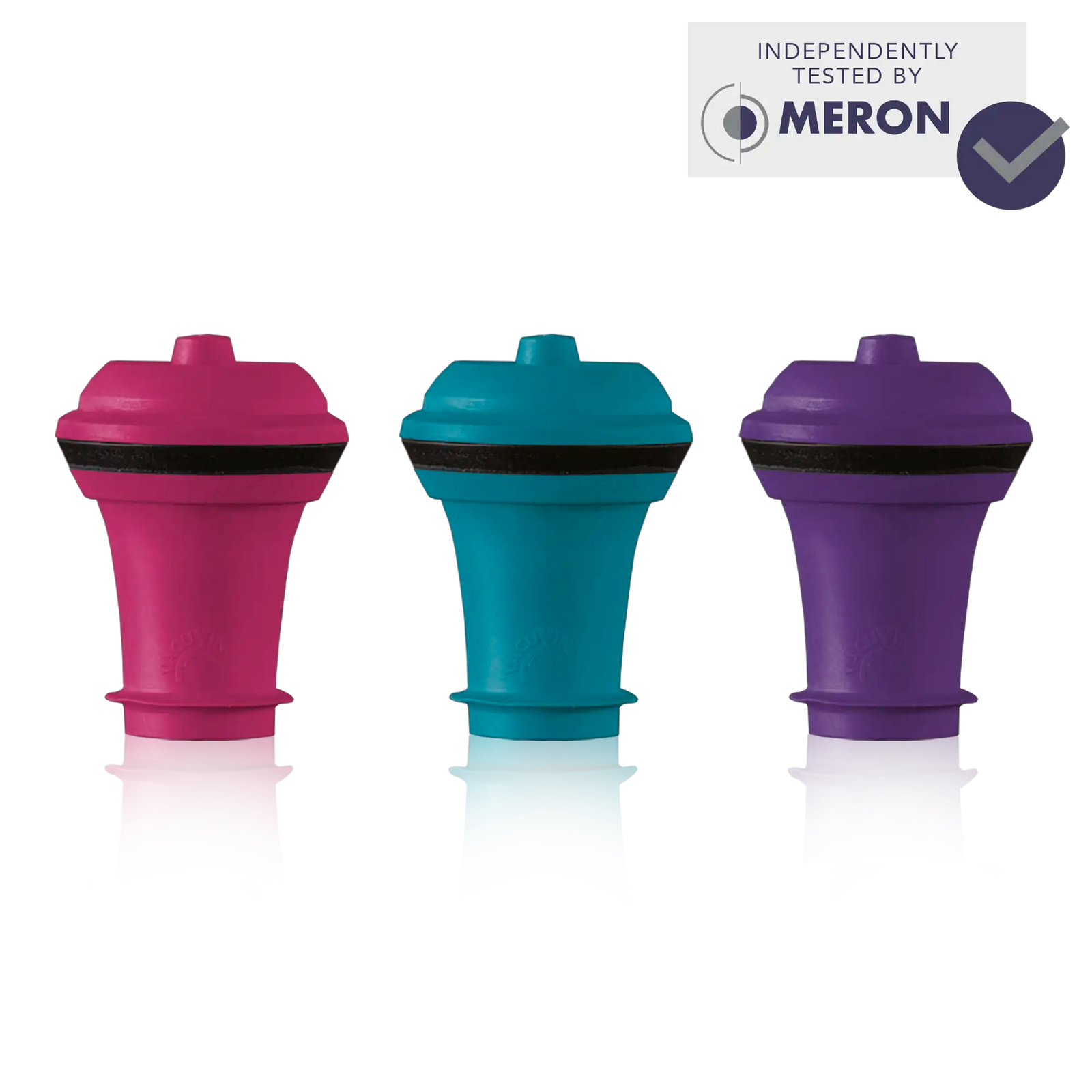 vacu vin wine stoppers colored set of 3 with meron lab test logo