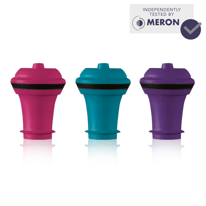 vacu vin wine stoppers colored set of 3 with meron lab test logo