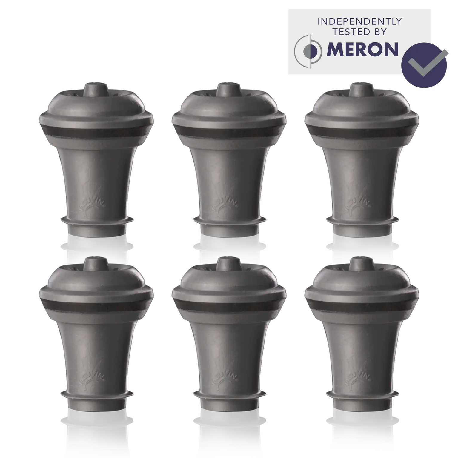 Vacu Vin wine stoppers grey set of 6with meron lab test logo