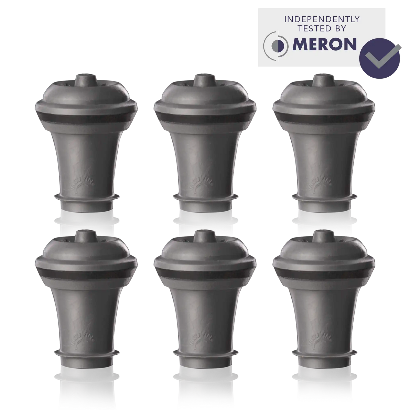 Vacu Vin wine stoppers grey set of 6with meron lab test logo