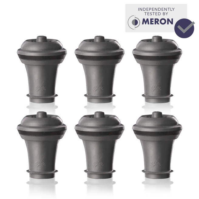 Vacu Vin wine stoppers grey set of 6with meron lab test logo