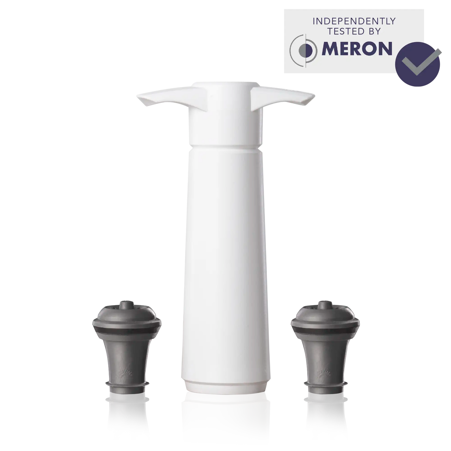 vacu vin wine saver white with 2 stoppers and meron lab test logo