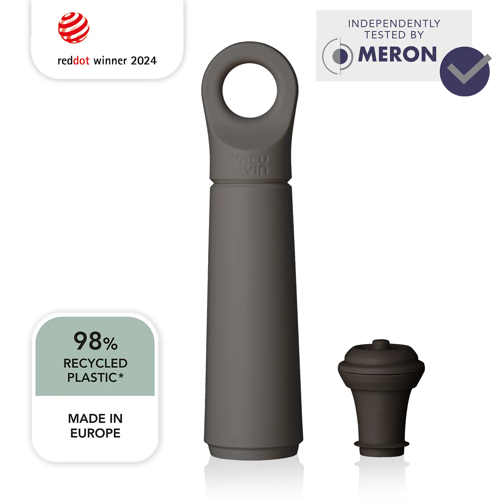 vacu vin wine saver loop graphite with 1 stopper and meron lab test logo