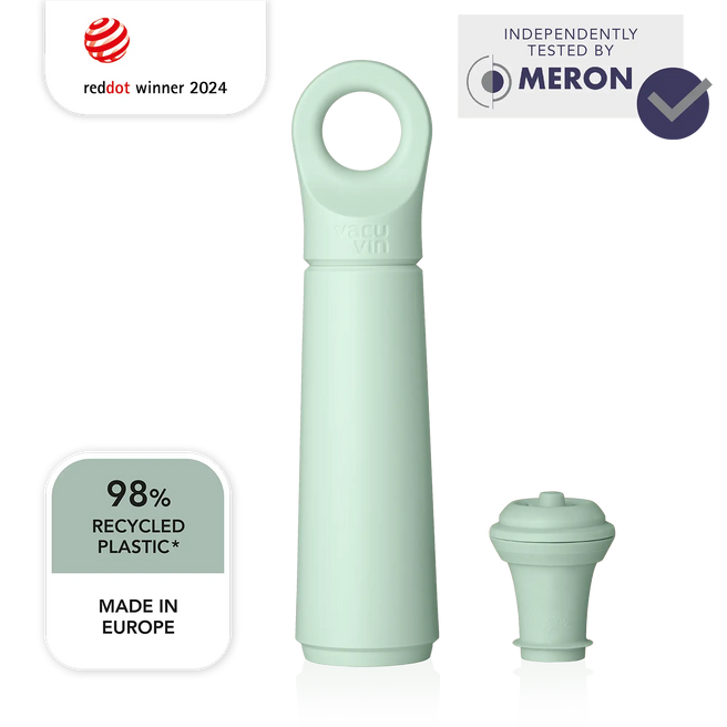 vacu vin wine saver loop jade with 1 stopper and meron lab test logo