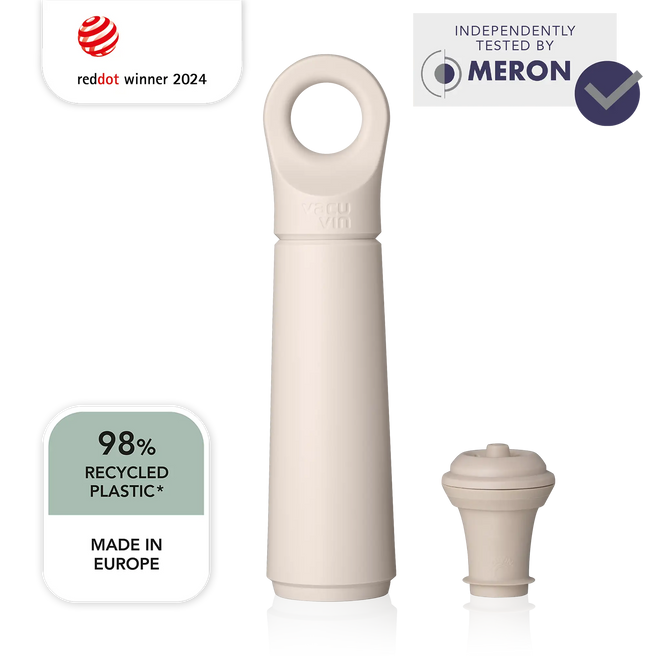 vacu vin wine saver loop with 1 stopper and meron lab test logo