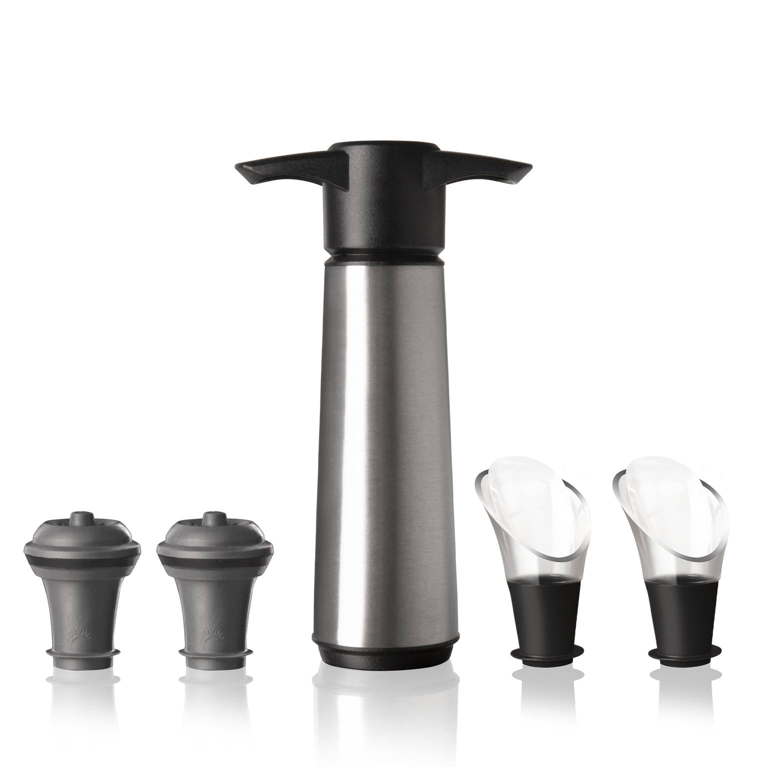 Vacu Vin Wine Saver Original Stainless Steel with 2 stoppers and 2 servers